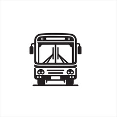 Minimalist Bus Icon Front View – Black Silhouette Vector of Urban Transit Symbol in Flat Style on White Background