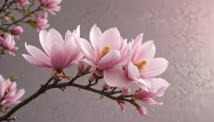 Obraz premium Soft pink magnolia flowers in full bloom on a graceful branch , nature photography, nature