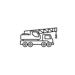 simple crane truck icon with outline in black, minimalist design for construction