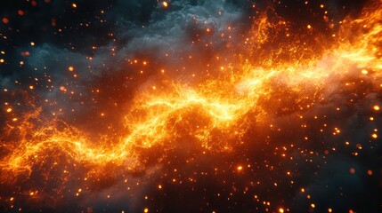 Fototapeta premium Abstract fiery energy flows through a dark stormy sky