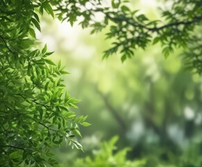 Fototapeta premium Blurred green leaves, soft focus, vibrant bokeh, fuzzy, foliage, vibrant