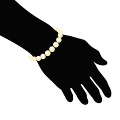 Pearl bracelet on a hand silhouette, minimalist style, for website design