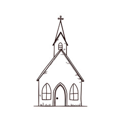 Simple church drawing, monochrome sketch, for faith websites