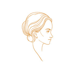 Woman's profile, line art, gold tones, for branding
