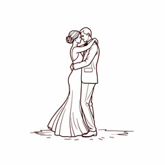 Couple embracing wedding illustration, maroon, for invitations