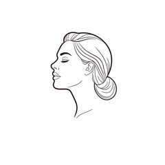 Woman's profile, line art, black and white, for beauty branding