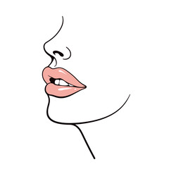 Woman's lips line art, pink, beauty, for branding