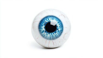 A detailed view of a human eyeball showcasing striking blue colors and intricate patterns.