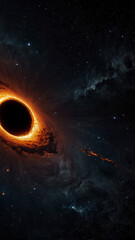Fototapeta premium Massive black hole with glowing orange accretion disk in deep space surrounded by stars