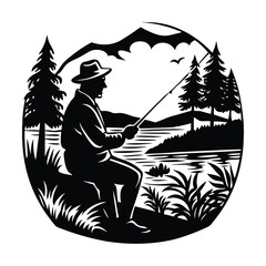 vector illustration of a fishing and nature, Vector illustration of a  silhouette on white background 