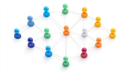 Obraz premium A colorful network of people icons connected by lines, symbolizing collaboration and teamwork in a digital space.