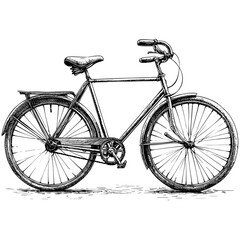 Retro bicycle, woodcut engraving style, black vintage sketch, antique bike vector, classic cycling art, trendy old-style print, hand-drawn transport, nostalgic cycle, monochrome artwork
