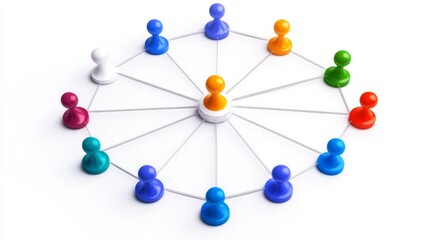 Obraz premium Colorful game pieces arranged in a circular pattern, symbolizing teamwork and collaboration in a business environment.