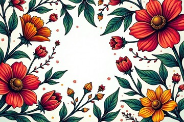 Intricate line art floral pattern with various blooms and foliage , bloom, nature
