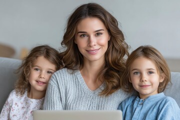 Mother with Children Using Computer