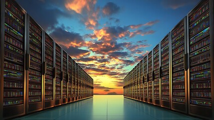 Green computing concept Energy efficient servers in a data center