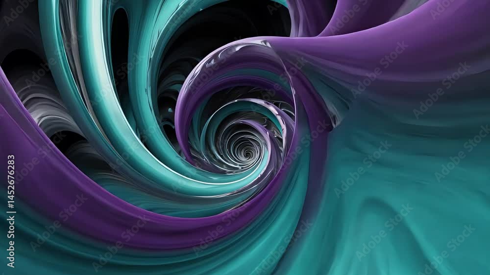 Poster abstract fluid swirl in vibrant colors of purple and turquoise creating a smooth, flowing pattern in