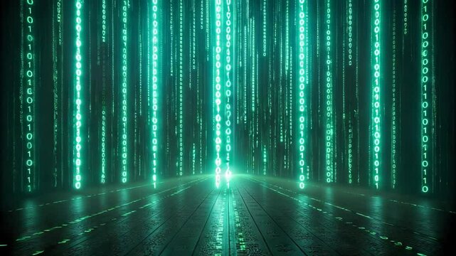 Digital Rain Abstract Background Green Binary Code Data Stream