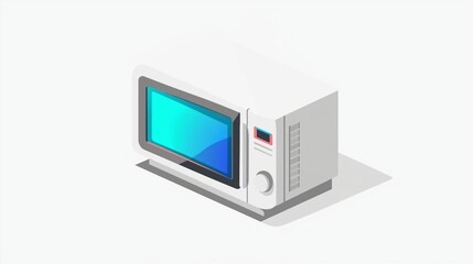 Minimalist illustration of a microwave oven with a rainbow-colored display and simple design on a white background