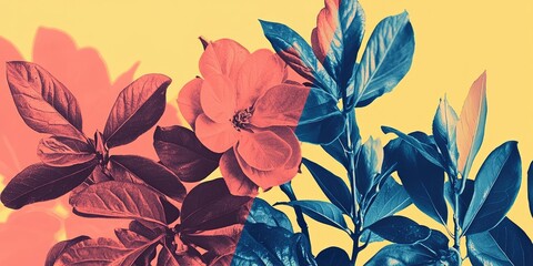Color-block poster of florals in contrasting hues