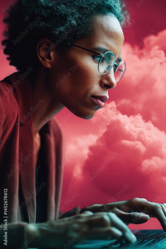 Poster digital dreamscape gen z creative professional immersed in vibrant cinematic workflow - transformati