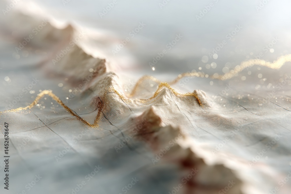 Aufkleber Ethereal Seismic Terrain Minimalist Geological Visualization with Gold-Dusted Topographical Abstraction - Climate Tech Environmental Insight