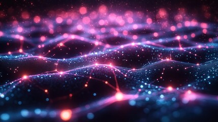 Fototapeta premium Abstract network of glowing particles, dark background, vibrant colors