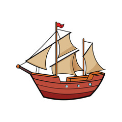 Schooner vector illustration, traditional sailing ship with sails, maritime vessel design, ocean travel and adventure