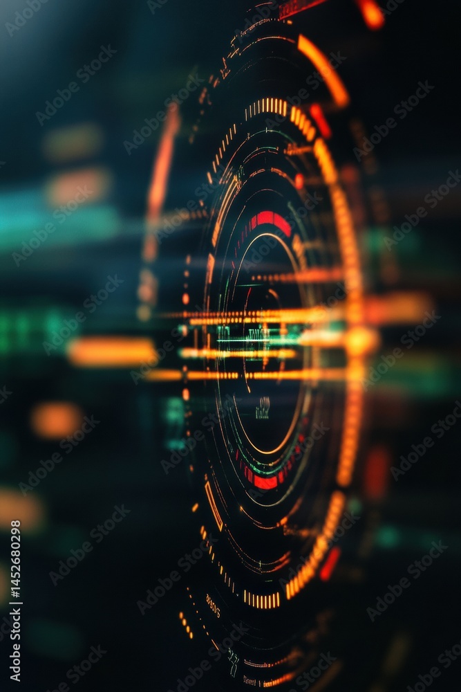 Leinwandbilder Futuristic HUD Radar Interface Advanced Digital Defense Technology Visualizing Next-Gen Tactical Command Systems with Immersive Cybersecurity Visualization