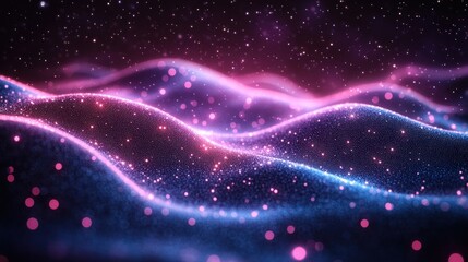 Abstract digital wave, glowing particles, starry background, futuristic design