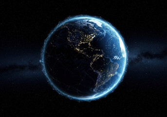 Global connectivity: illuminated earth and 5g network visualization for technology concepts