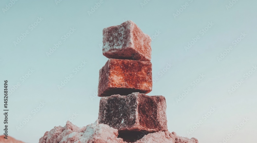 Poster Minimalist Strategic Progression Textural Clay Block Stacking Visualizing Entrepreneurial Growth and Innovative Business Scaling Techniques for Digital Transformers