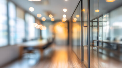 Dynamic office setting with blurred background and door modern workspace indoor perspective