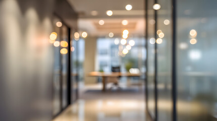 Dynamic office scene with blurred background and doorway modern workspace indoor perspective