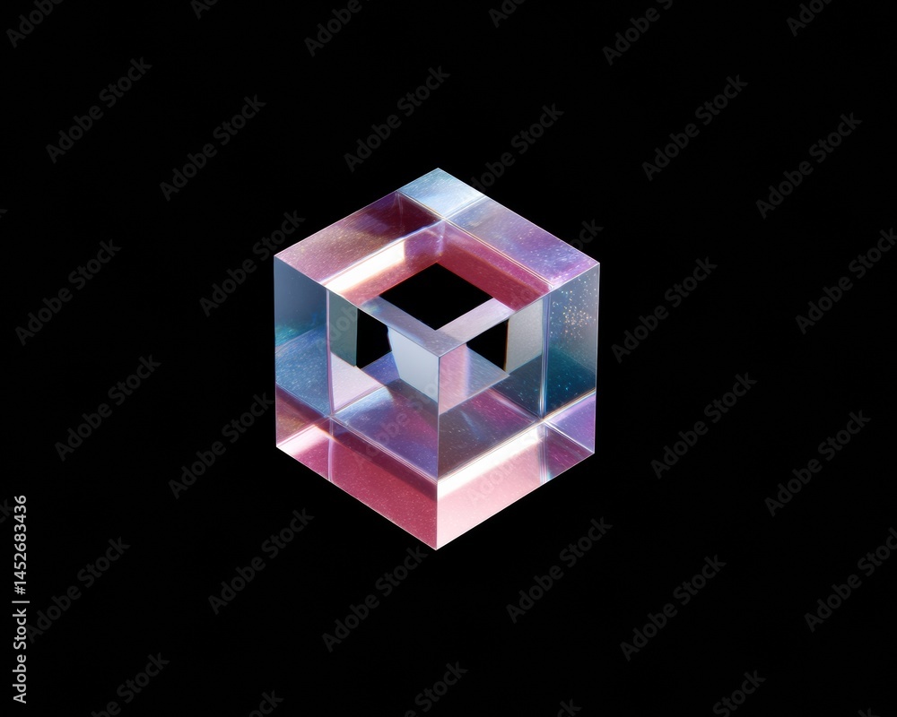 Poster Prismatic Digital Meta-Cube Futuristic Geometric Visualization for Web3 Branding, Immersive Design Innovation and Next-Gen Visual Communication