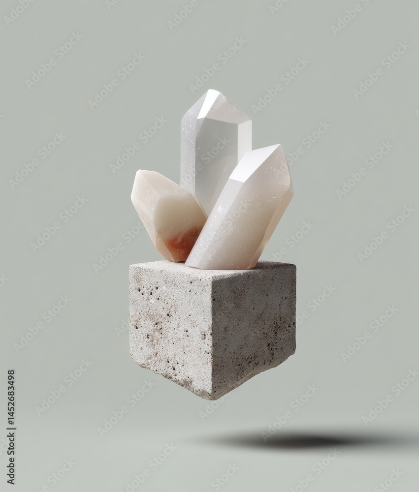 Poster dimensional disruption crystalline geometric abstract sculpture exploring minimalist design, digital