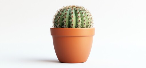 Fototapeta premium A Spherical Cactus in a Terracotta Pot: Minimalist Botanical Still Life