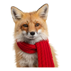 Fox with a red scarf against a white background