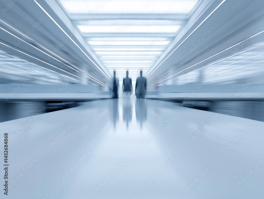 Poster Blurred Corporate Transitions Minimalist Tech Layoff Visualization with Surreal Motion Dynamics - Workplace Disruption and Professional Uncertainty Narrative