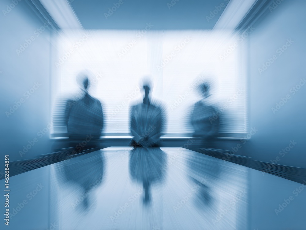 Fototapete Blurred Corporate Disruption Minimalist Tech Workforce Transformation - Ethereal Workplace Transition Visualizing Modern Professional Uncertainty and Adaptive Resilience