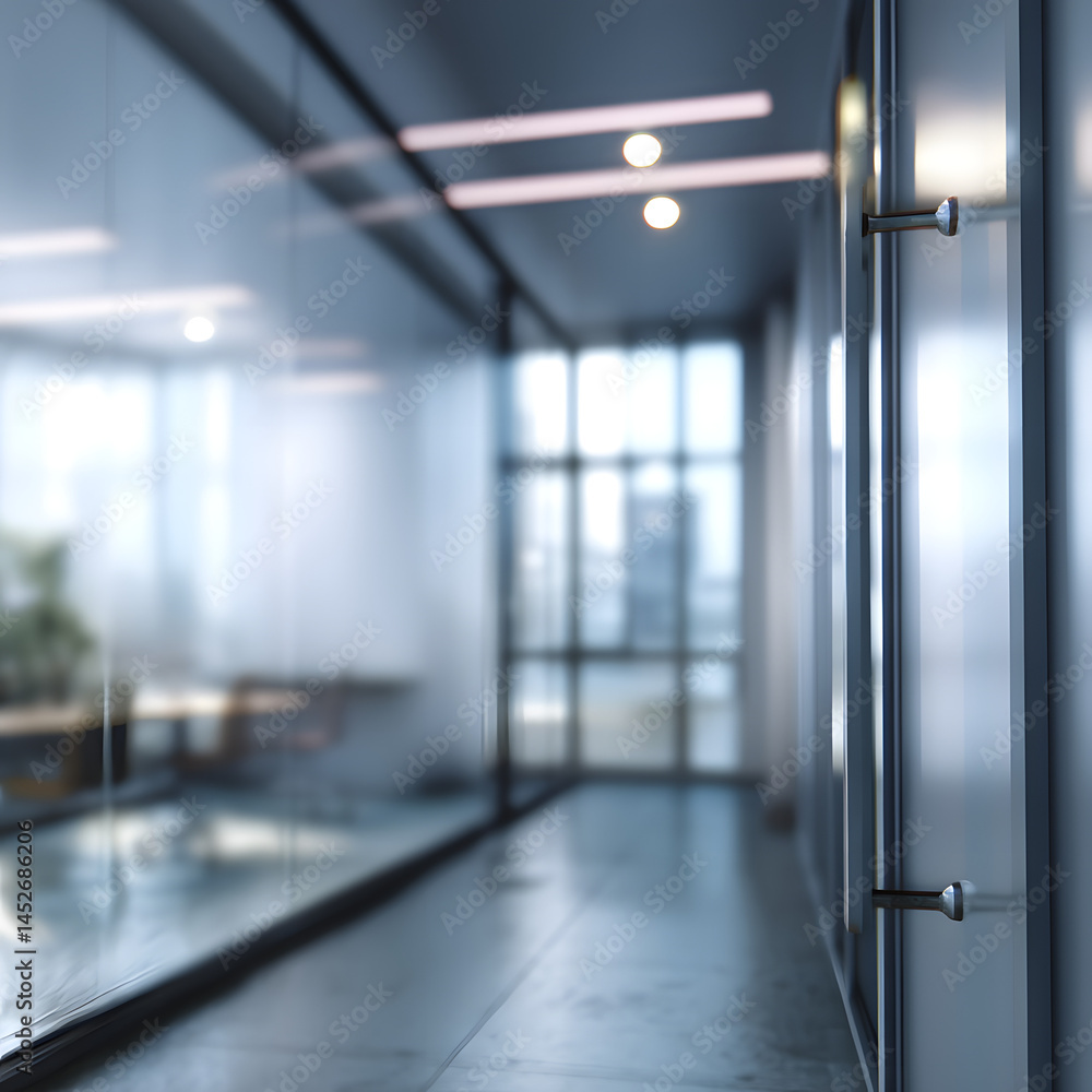 Poster dynamic office corridor with blurred background view modern workspace minimalist design