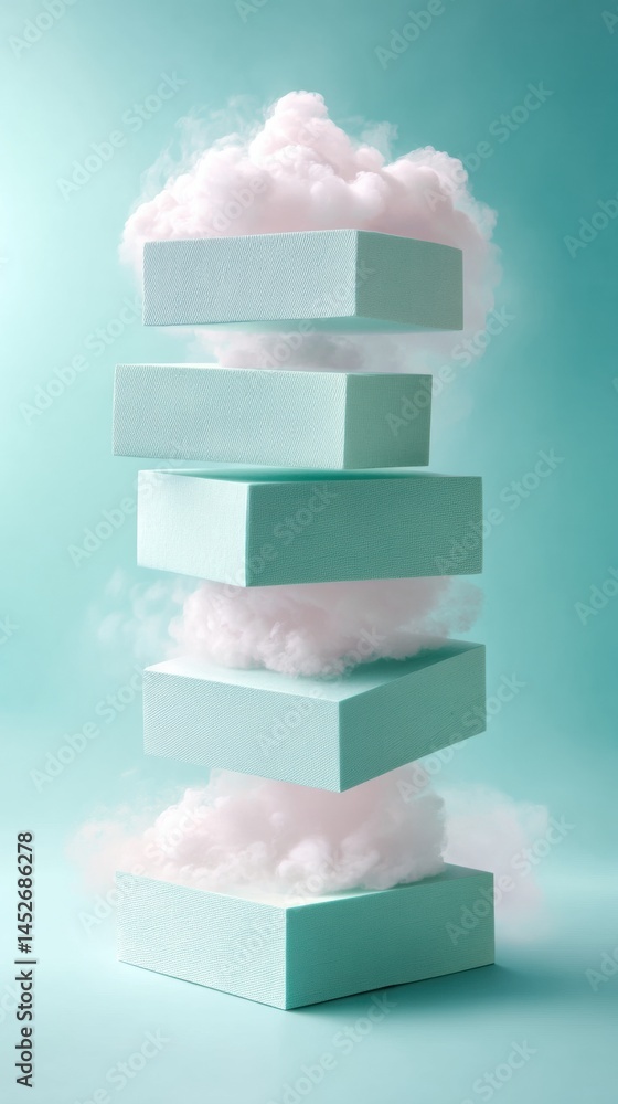 Aufkleber zen workspace visualization minimalist cloud-infused office blocks illustrating mindful productivity