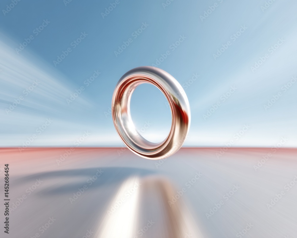 Poster minimalist metallic ring fluid geometric design showcasing premium luxury aesthetic with ethereal li