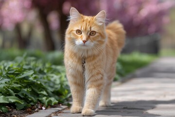 Ginger Cat on Stone Path Outdoors