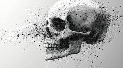 Abstract 3D Skull Exploding in Particles