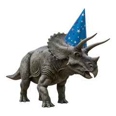Fototapeta premium Triceratops toy in a fantasy wizard cap.