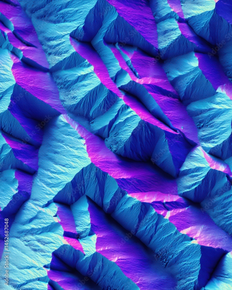 Poster immersive digital terrain neon topographic landscape mapping - futuristic climate visualization with