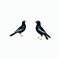Fototapeta premium tylized Birds Facing Each Other Vector | Minimalist Design with Dark Blue Bodies, Turquoise Wings, and White Starry Accents