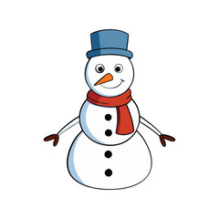 Snowman vector illustration, cute winter holiday snow figure with hat and scarf, Christmas season decoration design