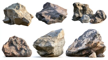 Set of ancient eroded rocks from a dry desert landscape, isolated